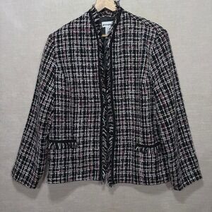 Perceptions Tweed Fringe Blazer Jacket 18 Black White‎ Pink Artsy Retro Chic